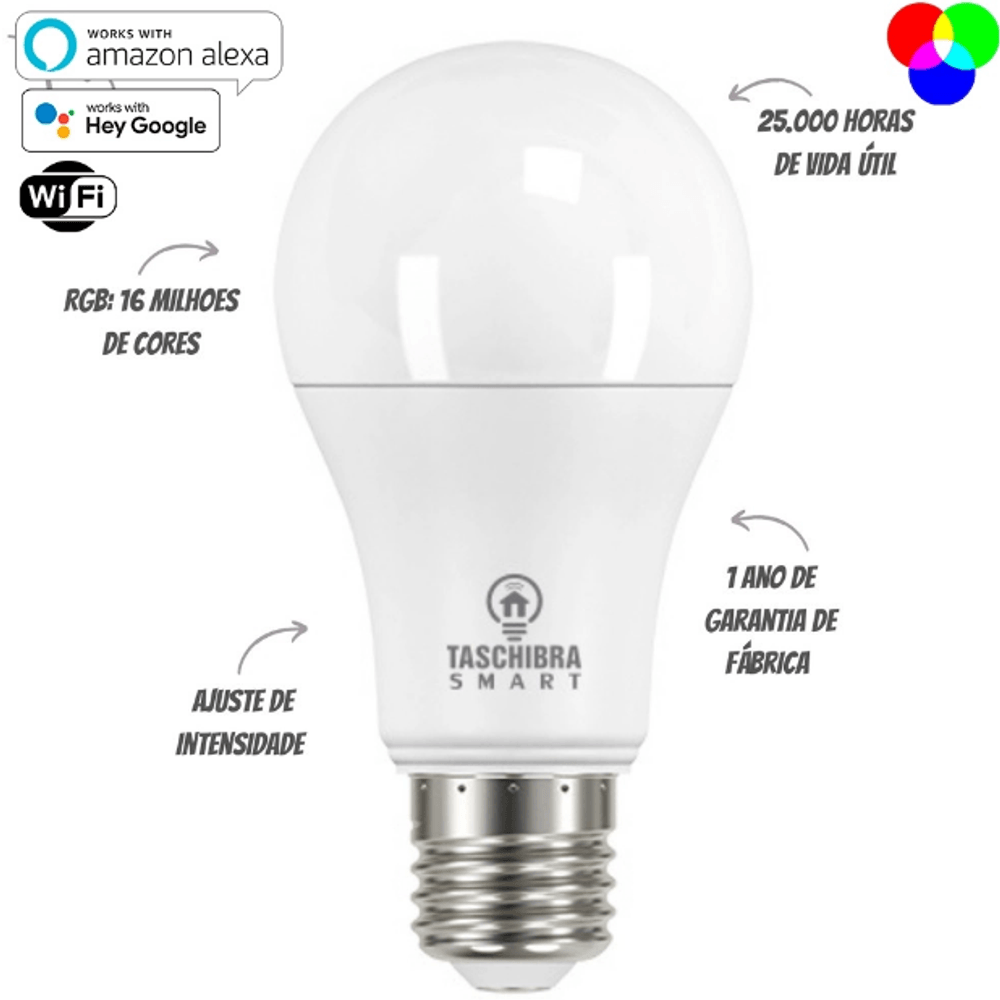 Lâmpada LED Taschibra Wifi Smart Bulbo 10W RGB 