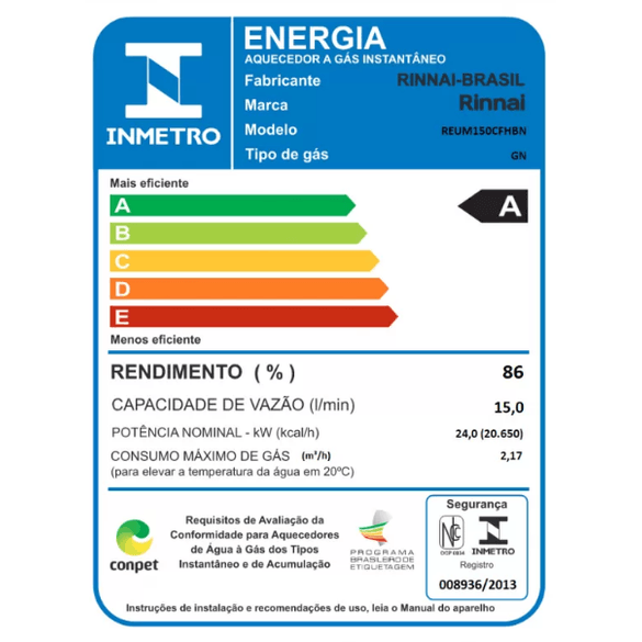 Aquecedor a Gás de Passagem Rinnai 20 Litros - carrapeta